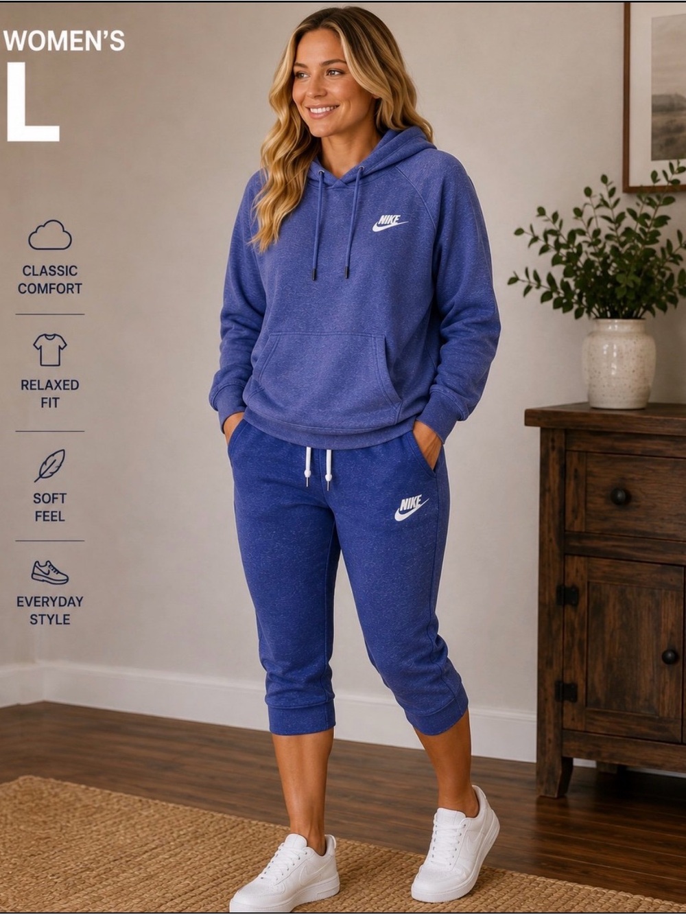 Nike Women's Blue Hoodie and Capri Joggers outfit